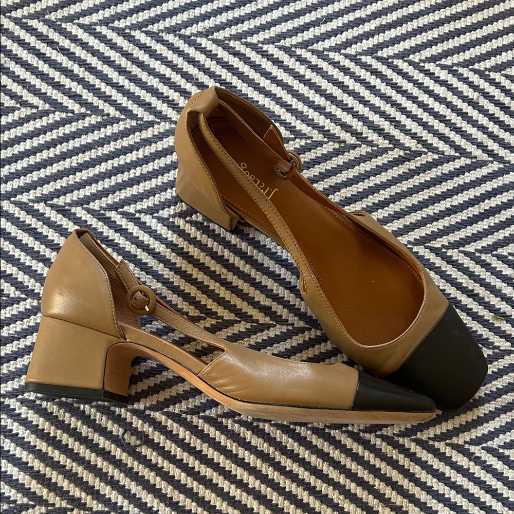 J. McLaughlin Cap-Toe Tan and Black Heels